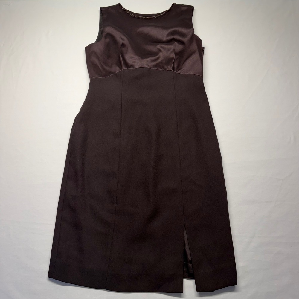 Beaded Sheath Cocktail Dress Brown Satin Bodice Sleeveless Evening Party Size 6